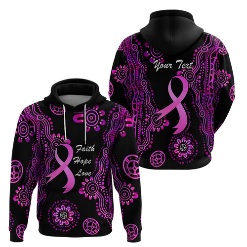 Personalised Faith Hope Love Australia Breast Cancer Hoodie Pink Ribbon Indigenous