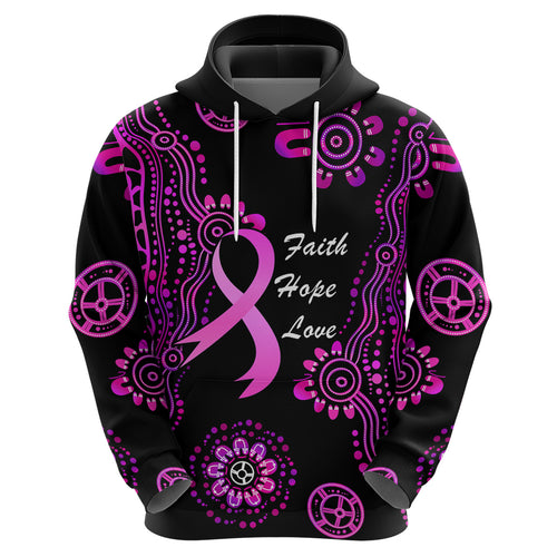 Personalised Faith Hope Love Australia Breast Cancer Hoodie Pink Ribbon Indigenous