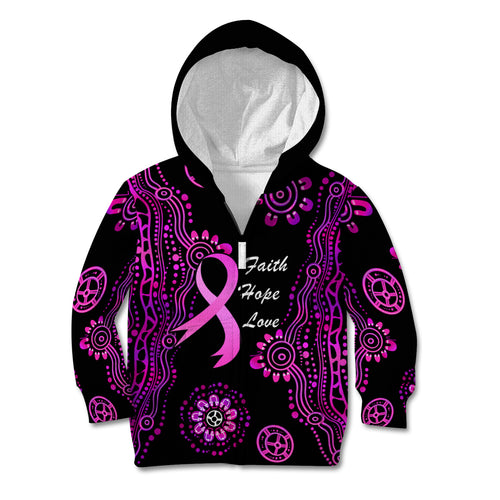 Personalised Faith Hope Love Australia Breast Cancer Kid Hoodie Pink Ribbon Indigenous