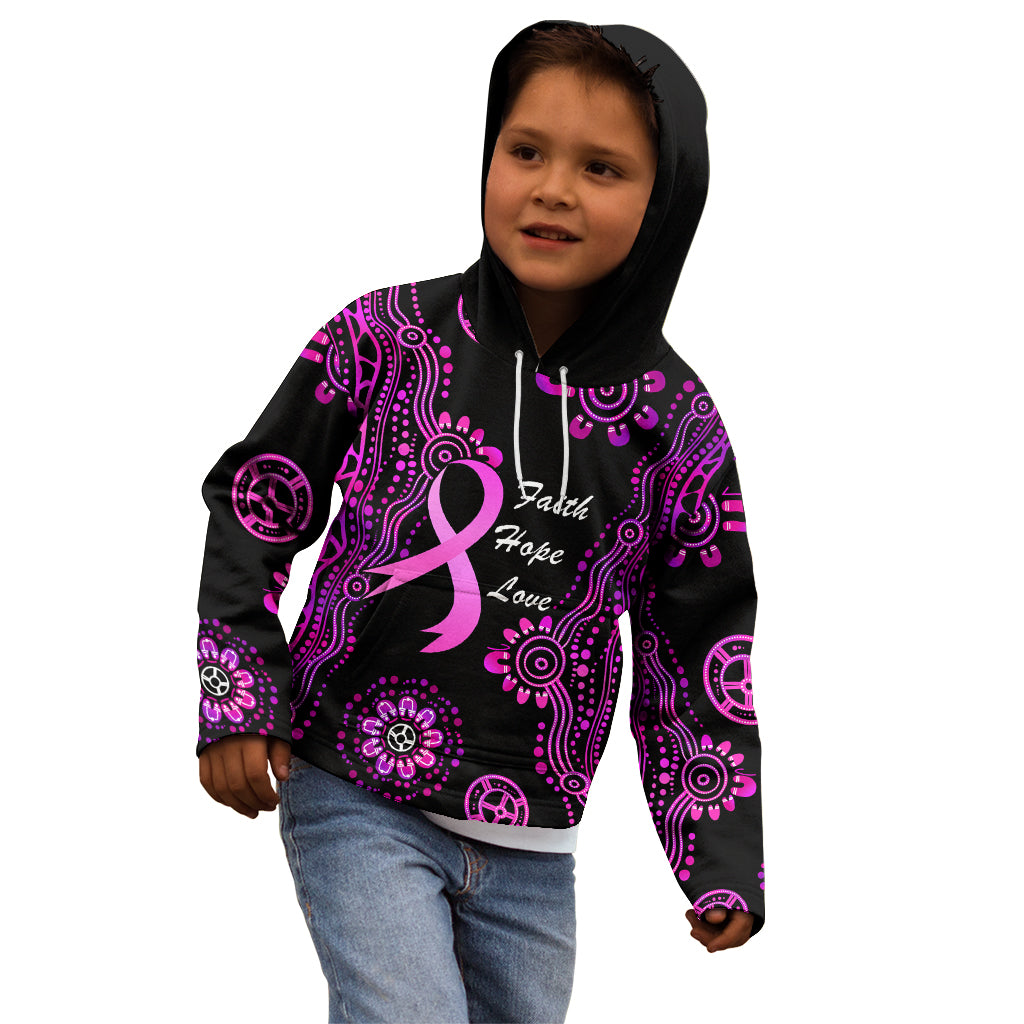 Personalised Faith Hope Love Australia Breast Cancer Kid Hoodie Pink Ribbon Indigenous