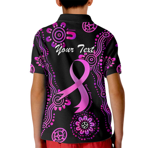 Personalised Faith Hope Love Australia Breast Cancer Kid Polo Shirt Pink Ribbon Indigenous