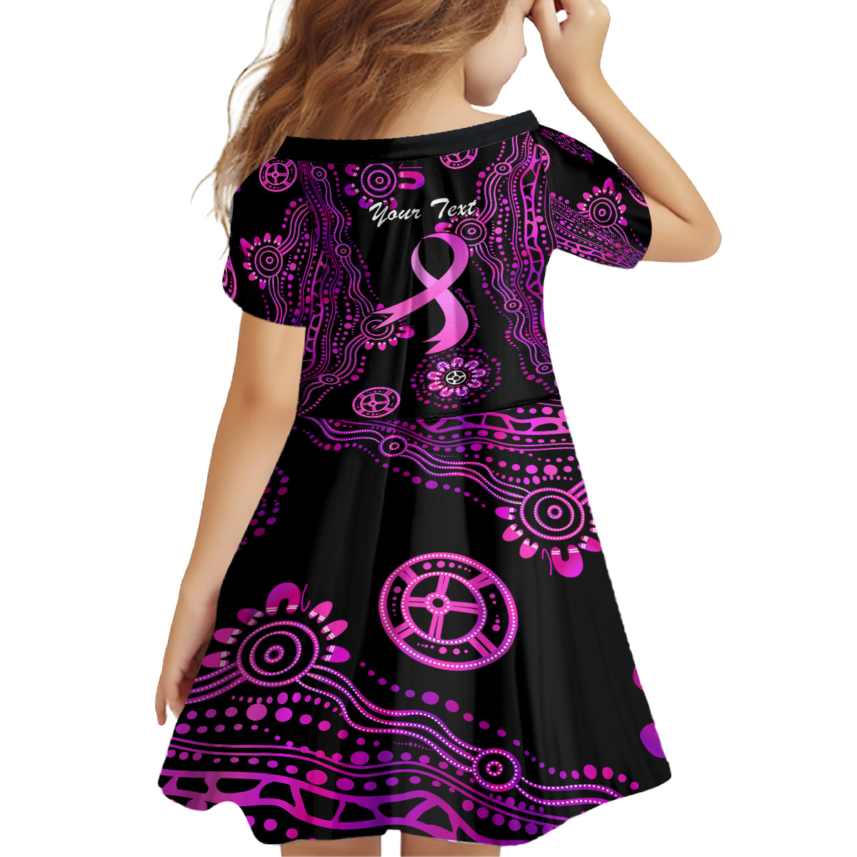 Personalised Faith Hope Love Australia Breast Cancer Kid Short Sleeve Dress Pink Ribbon Indigenous