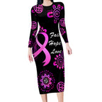 Personalised Faith Hope Love Australia Breast Cancer Long Sleeve Bodycon Dress Pink Ribbon Indigenous
