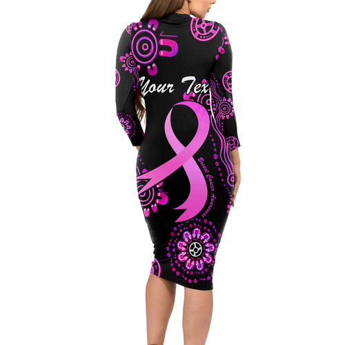 Personalised Faith Hope Love Australia Breast Cancer Long Sleeve Bodycon Dress Pink Ribbon Indigenous