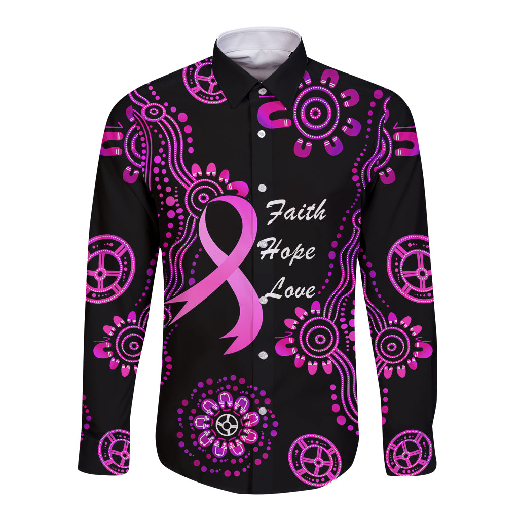 Personalised Faith Hope Love Australia Breast Cancer Long Sleeve Button Shirt Pink Ribbon Indigenous