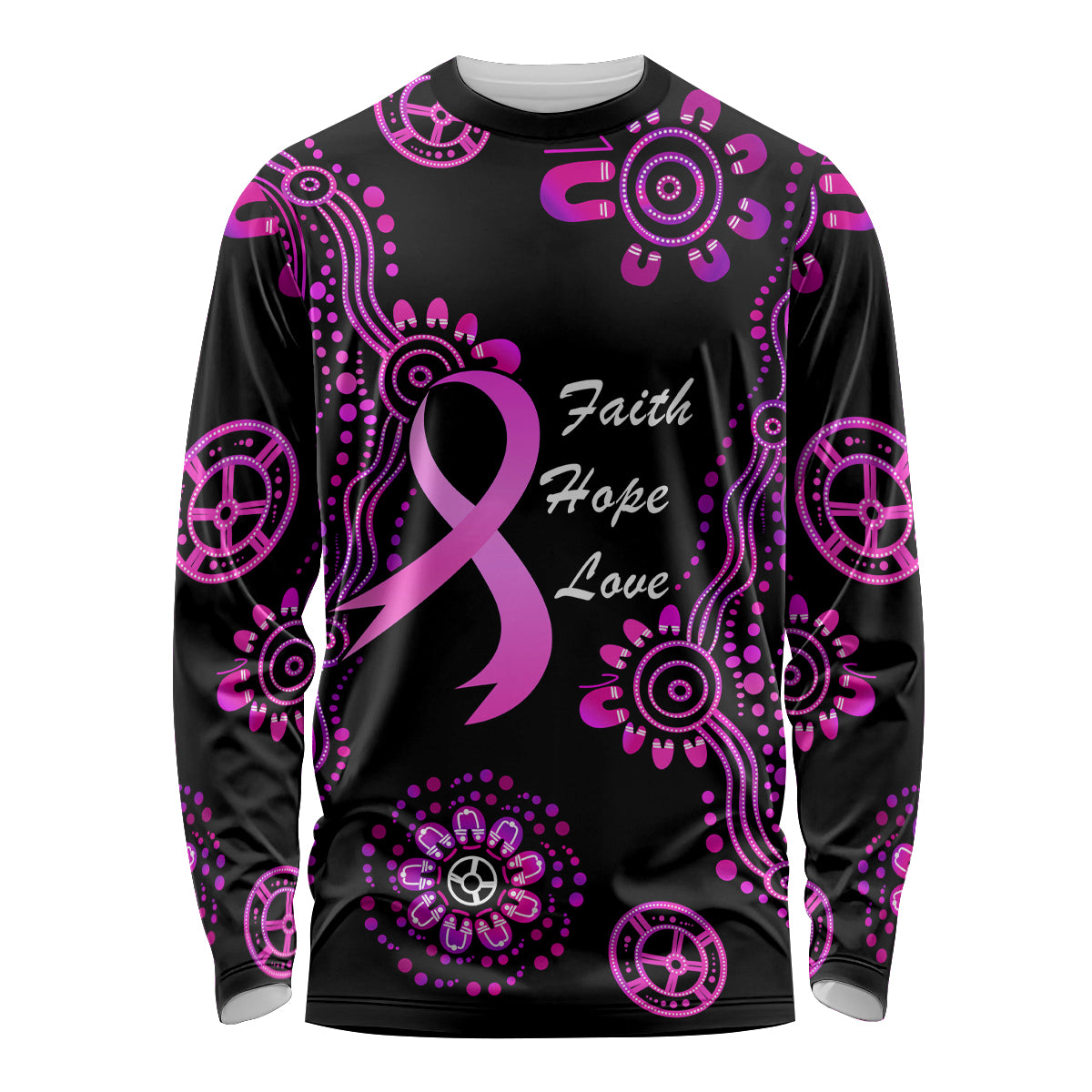 Personalised Faith Hope Love Australia Breast Cancer Long Sleeve Shirt Pink Ribbon Indigenous