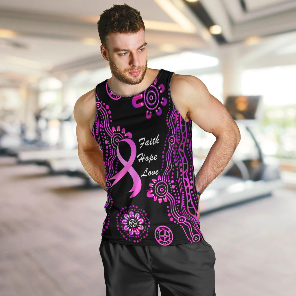 Personalised Faith Hope Love Australia Breast Cancer Men Tank Top Pink Ribbon Indigenous