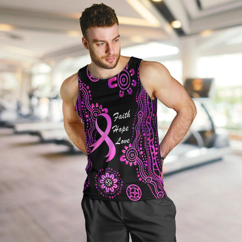 Personalised Faith Hope Love Australia Breast Cancer Men Tank Top Pink Ribbon Indigenous