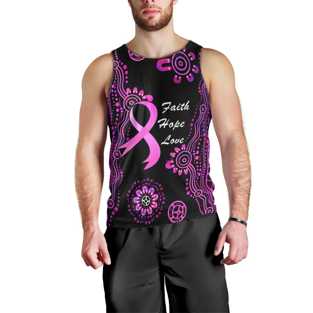 Personalised Faith Hope Love Australia Breast Cancer Men Tank Top Pink Ribbon Indigenous