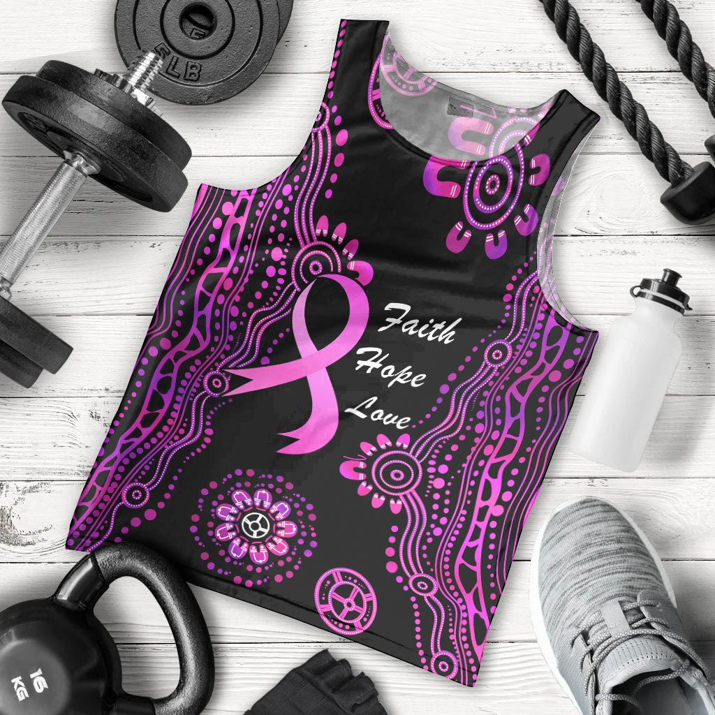 Personalised Faith Hope Love Australia Breast Cancer Men Tank Top Pink Ribbon Indigenous