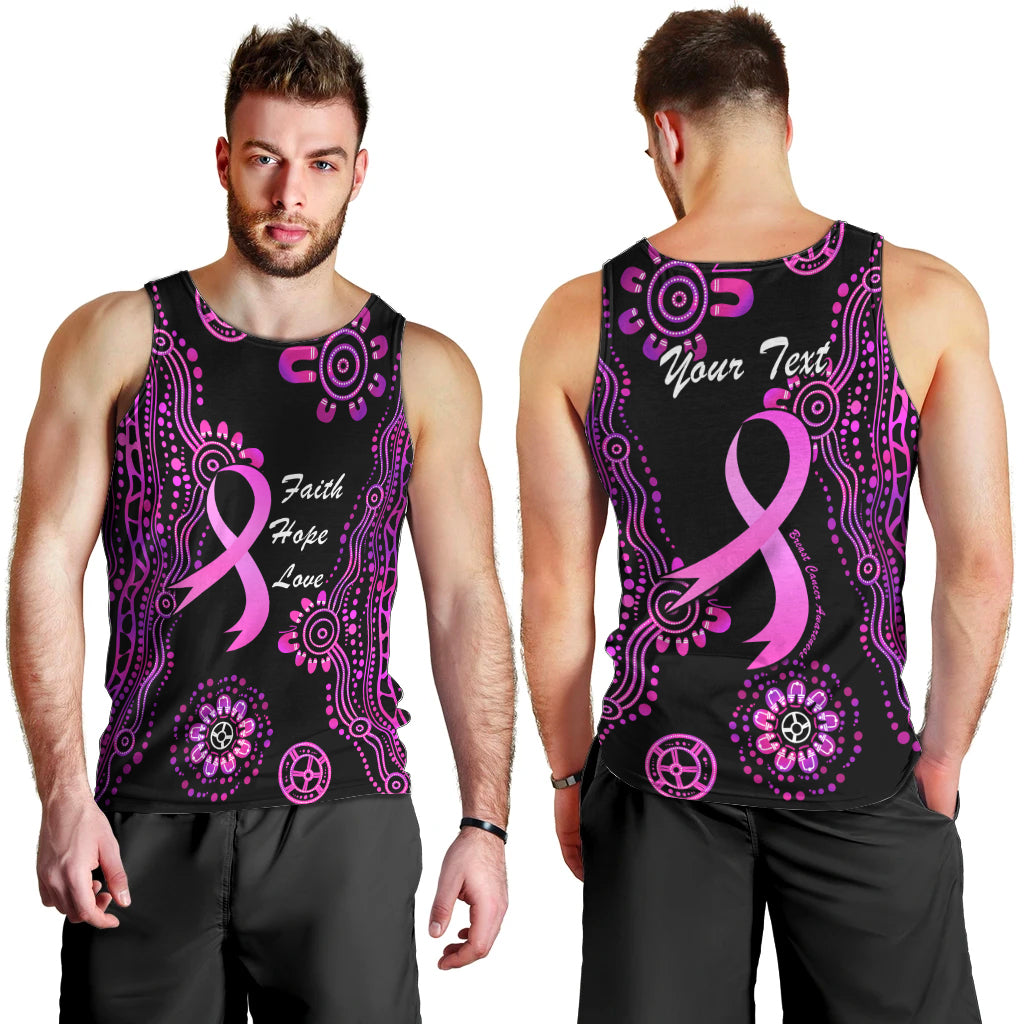 Personalised Faith Hope Love Australia Breast Cancer Men Tank Top Pink Ribbon Indigenous