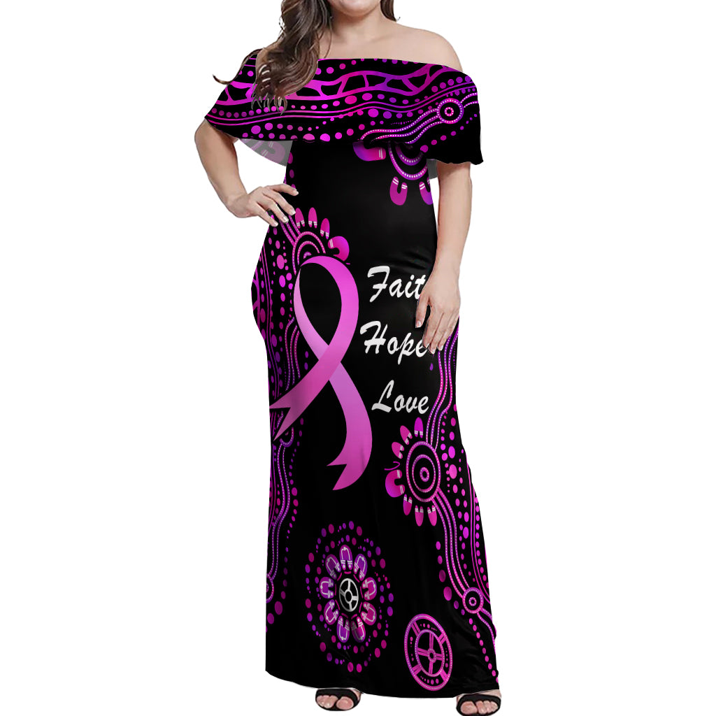 Personalised Faith Hope Love Australia Breast Cancer Off Shoulder Maxi Dress Pink Ribbon Indigenous
