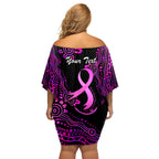 Personalised Faith Hope Love Australia Breast Cancer Off Shoulder Short Dress Pink Ribbon Indigenous