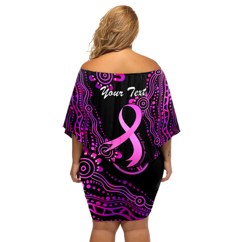Personalised Faith Hope Love Australia Breast Cancer Off Shoulder Short Dress Pink Ribbon Indigenous
