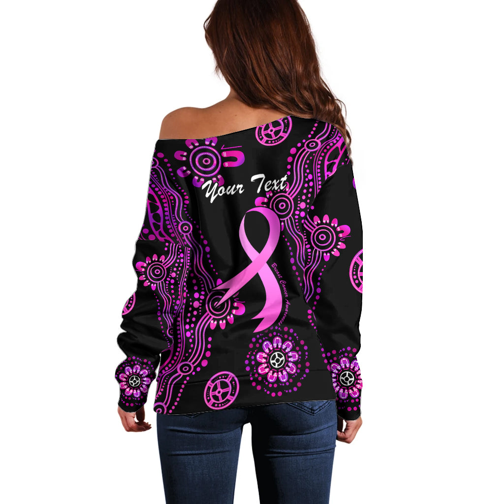 Personalised Faith Hope Love Australia Breast Cancer Off Shoulder Sweater Pink Ribbon Indigenous