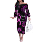 Personalised Faith Hope Love Australia Breast Cancer Off The Shoulder Long Sleeve Dress Pink Ribbon Indigenous