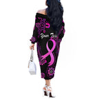 Personalised Faith Hope Love Australia Breast Cancer Off The Shoulder Long Sleeve Dress Pink Ribbon Indigenous