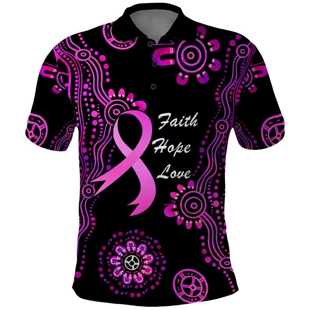 Personalised Faith Hope Love Australia Breast Cancer Polo Shirt Pink Ribbon Indigenous