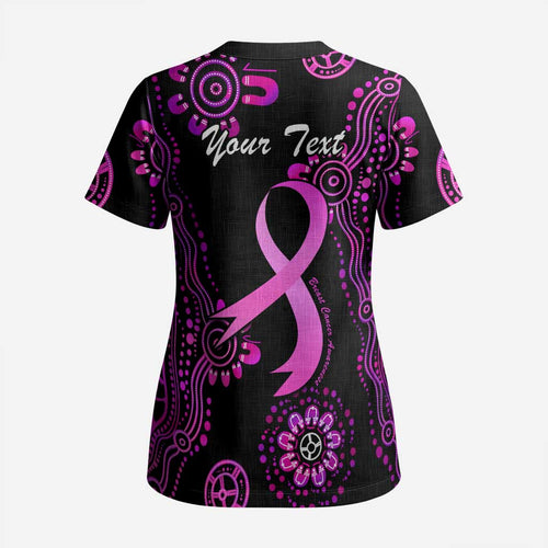 Personalised Faith Hope Love Australia Breast Cancer Scrub Top Pink Ribbon Indigenous - Aussie Hoodie