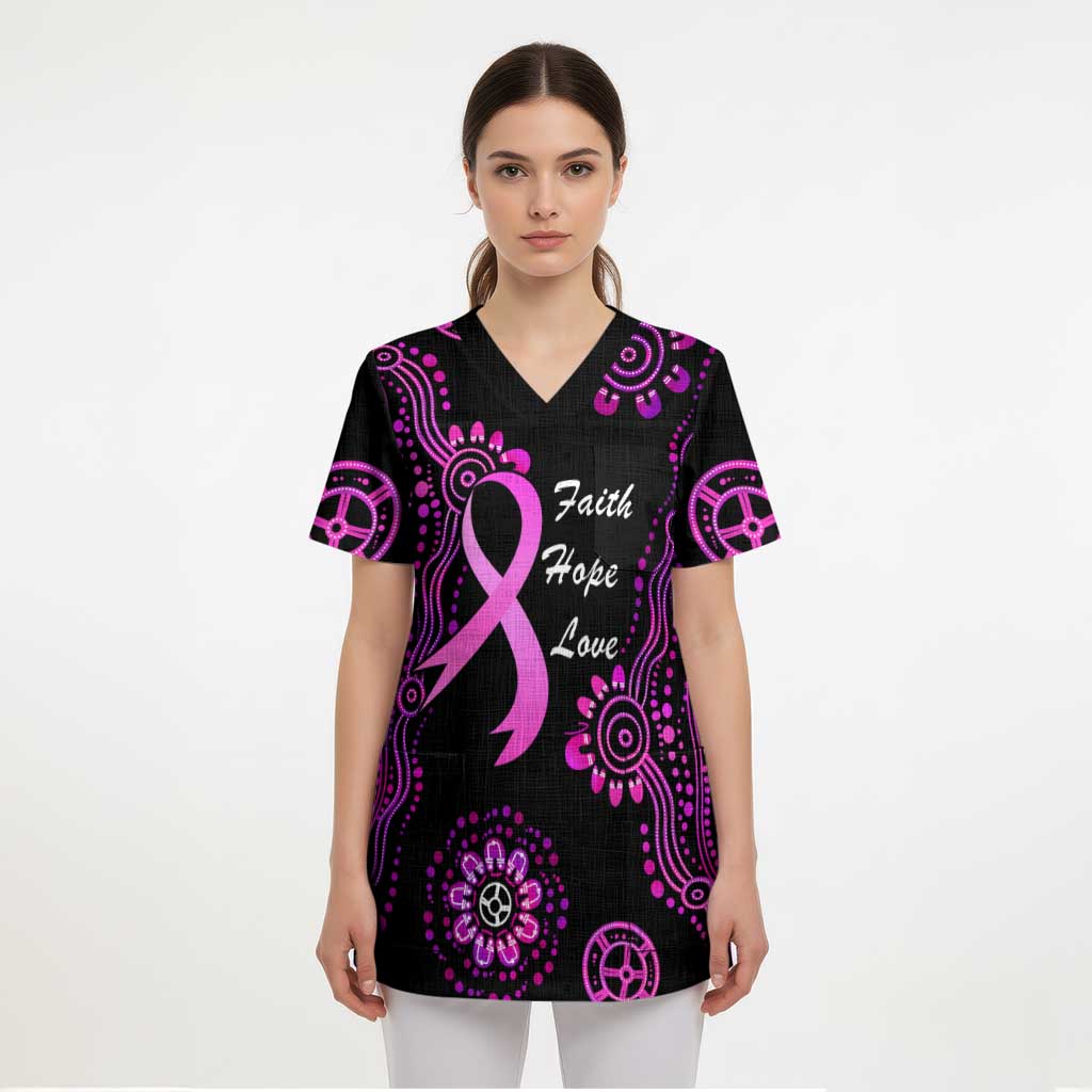 Personalised Faith Hope Love Australia Breast Cancer Scrub Top Pink Ribbon Indigenous - Aussie Hoodie