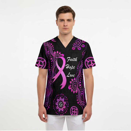 Personalised Faith Hope Love Australia Breast Cancer Scrub Top Pink Ribbon Indigenous - Aussie Hoodie