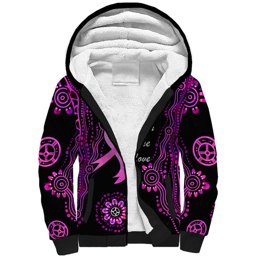 Personalised Faith Hope Love Australia Breast Cancer Sherpa Hoodie Pink Ribbon Indigenous
