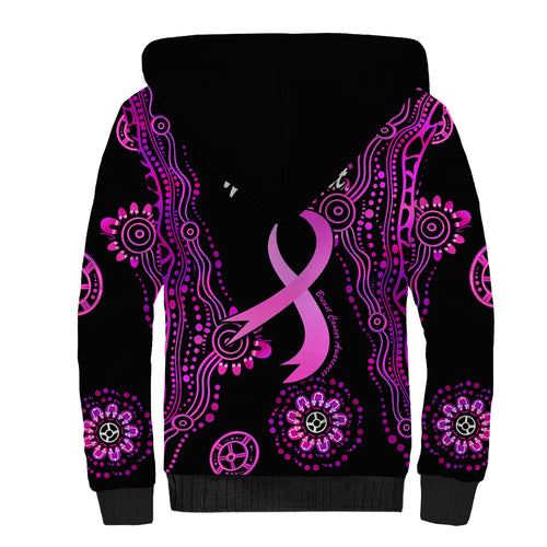 Personalised Faith Hope Love Australia Breast Cancer Sherpa Hoodie Pink Ribbon Indigenous