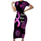 Personalised Faith Hope Love Australia Breast Cancer Short Sleeve Bodycon Dress Pink Ribbon Indigenous