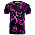 Personalised Faith Hope Love Australia Breast Cancer T Shirt Pink Ribbon Indigenous