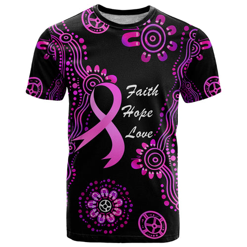 Personalised Faith Hope Love Australia Breast Cancer T Shirt Pink Ribbon Indigenous