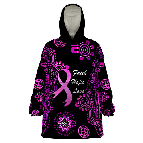 Personalised Faith Hope Love Australia Breast Cancer Wearable Blanket Hoodie Pink Ribbon Indigenous