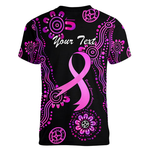 Personalised Faith Hope Love Australia Breast Cancer Women V Neck T Shirt Pink Ribbon Indigenous