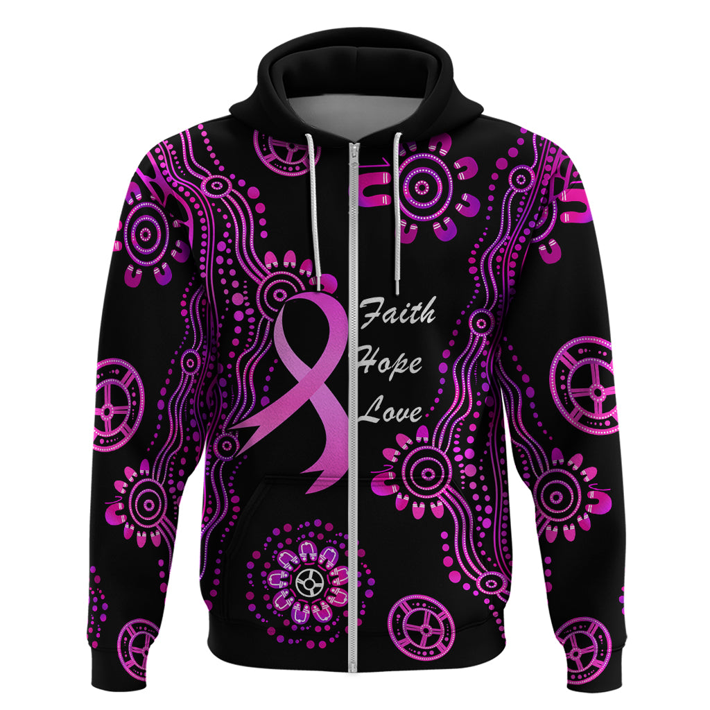 Personalised Faith Hope Love Australia Breast Cancer Zip Hoodie Pink Ribbon Indigenous