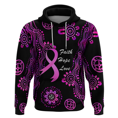 Personalised Faith Hope Love Australia Breast Cancer Zip Hoodie Pink Ribbon Indigenous