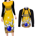 Australia Bowling Couples Matching Long Sleeve Bodycon Dress and Long Sleeve Button Shirt I Am A Bowling Pin Curve Style