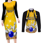 Australia Bowling Couples Matching Long Sleeve Bodycon Dress and Long Sleeve Button Shirt I Am A Bowling Pin Curve Style