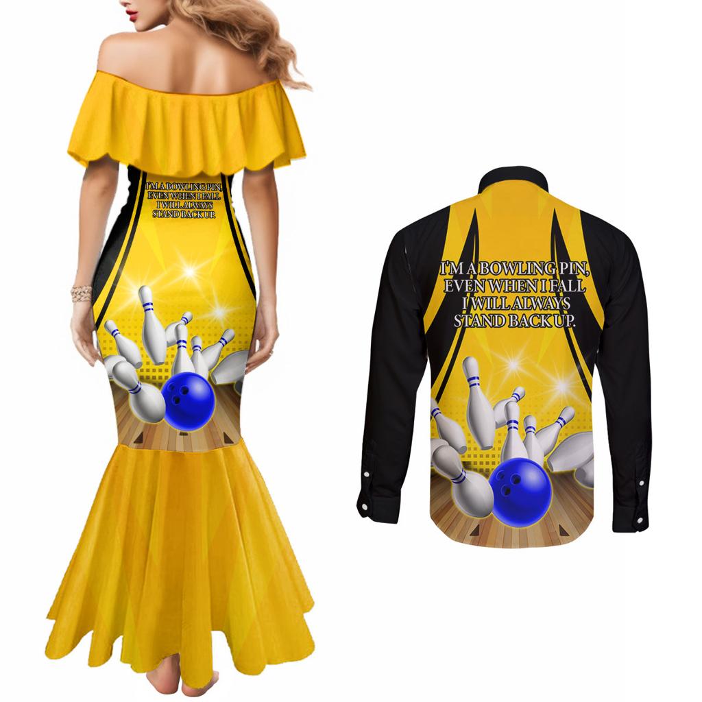 Australia Bowling Couples Matching Mermaid Dress and Long Sleeve Button Shirt I Am A Bowling Pin Curve Style