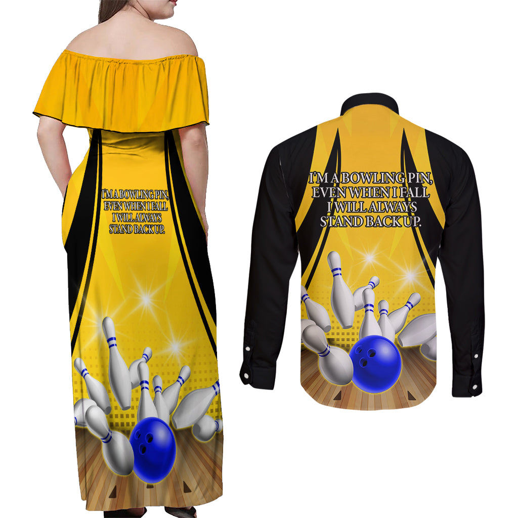 Australia Bowling Couples Matching Off Shoulder Maxi Dress and Long Sleeve Button Shirt I Am A Bowling Pin Curve Style