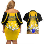 Australia Bowling Couples Matching Off Shoulder Short Dress and Hawaiian Shirt I Am A Bowling Pin Curve Style