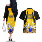Australia Bowling Couples Matching Off The Shoulder Long Sleeve Dress and Hawaiian Shirt I Am A Bowling Pin Curve Style