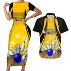 Australia Bowling Couples Matching Short Sleeve Bodycon Dress and Hawaiian Shirt I Am A Bowling Pin Curve Style