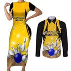Australia Bowling Couples Matching Short Sleeve Bodycon Dress and Long Sleeve Button Shirt I Am A Bowling Pin Curve Style