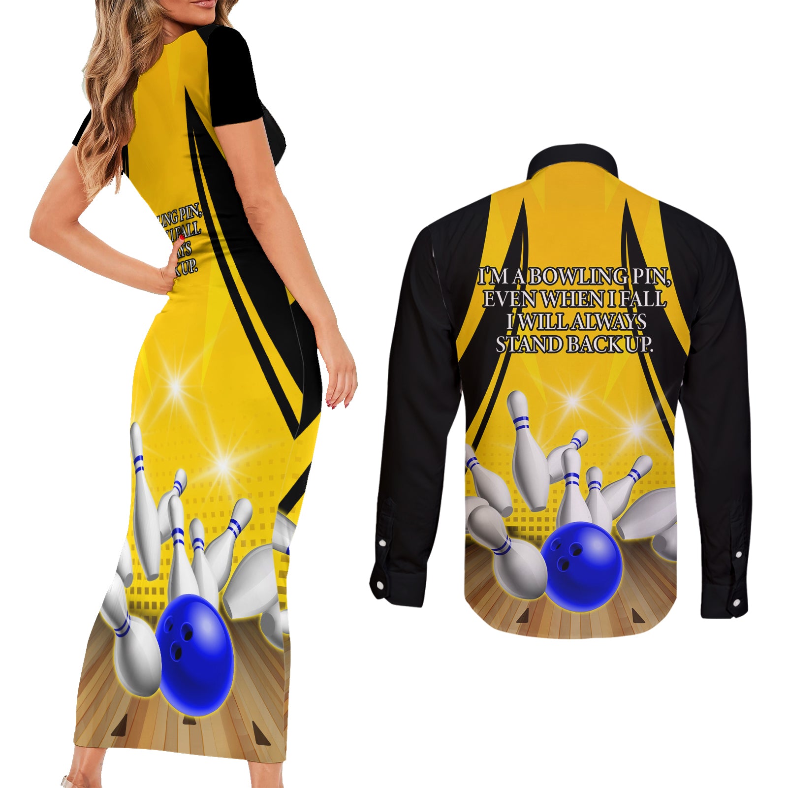 Australia Bowling Couples Matching Short Sleeve Bodycon Dress and Long Sleeve Button Shirt I Am A Bowling Pin Curve Style