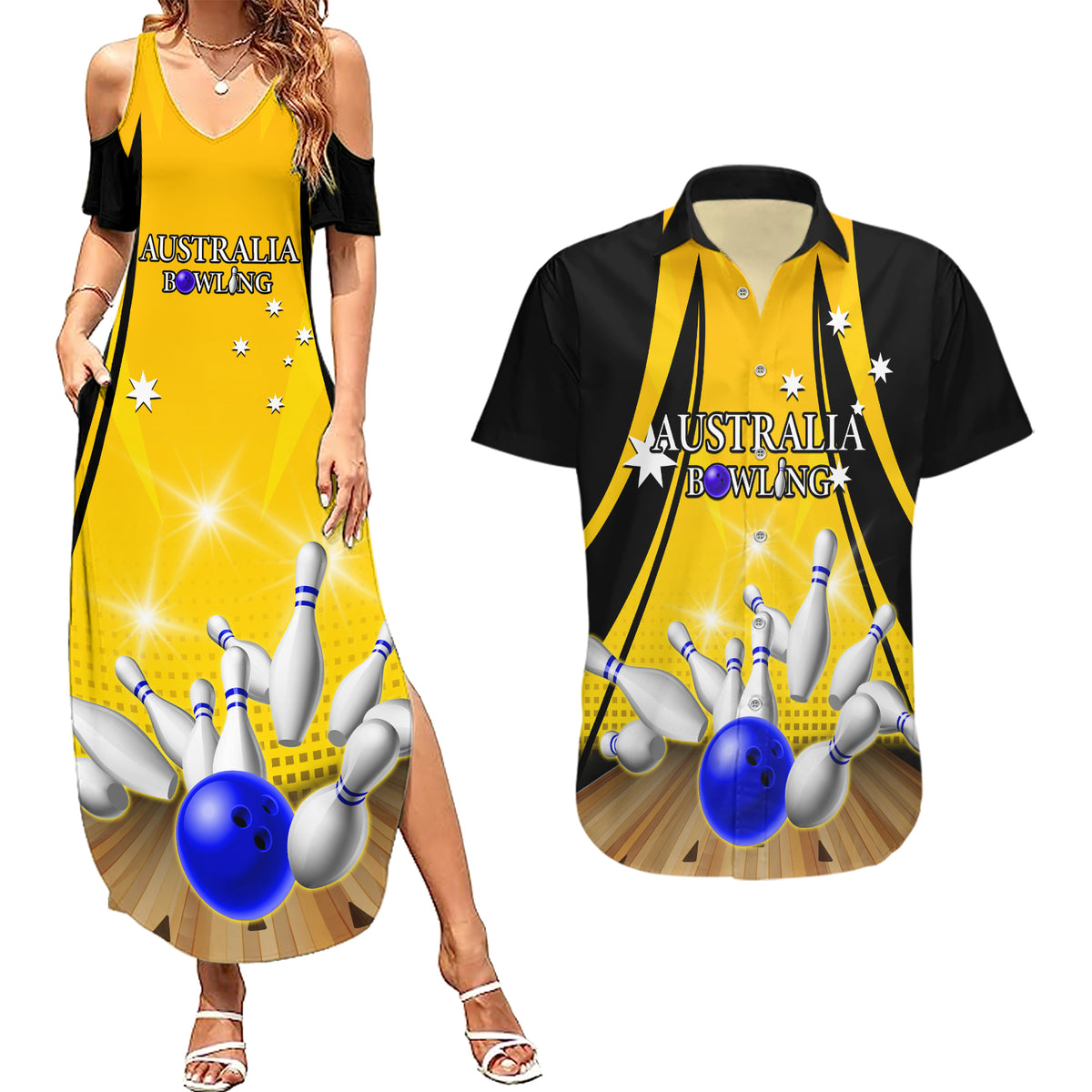 Australia Bowling Couples Matching Summer Maxi Dress and Hawaiian Shirt I Am A Bowling Pin Curve Style
