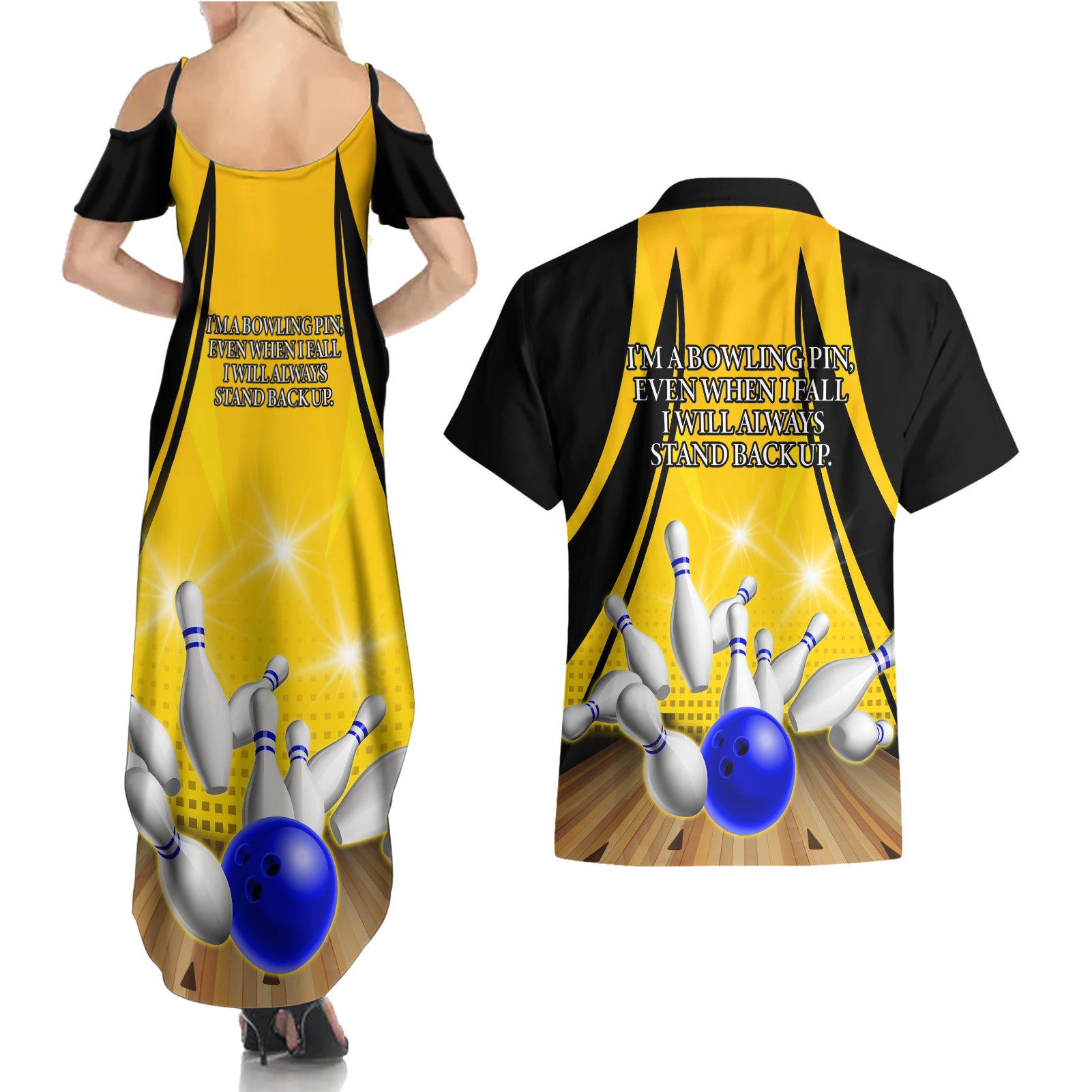 Australia Bowling Couples Matching Summer Maxi Dress and Hawaiian Shirt I Am A Bowling Pin Curve Style