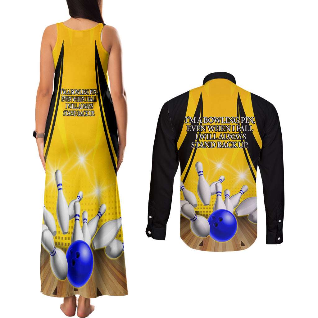 Australia Bowling Couples Matching Tank Maxi Dress and Long Sleeve Button Shirt I Am A Bowling Pin Curve Style