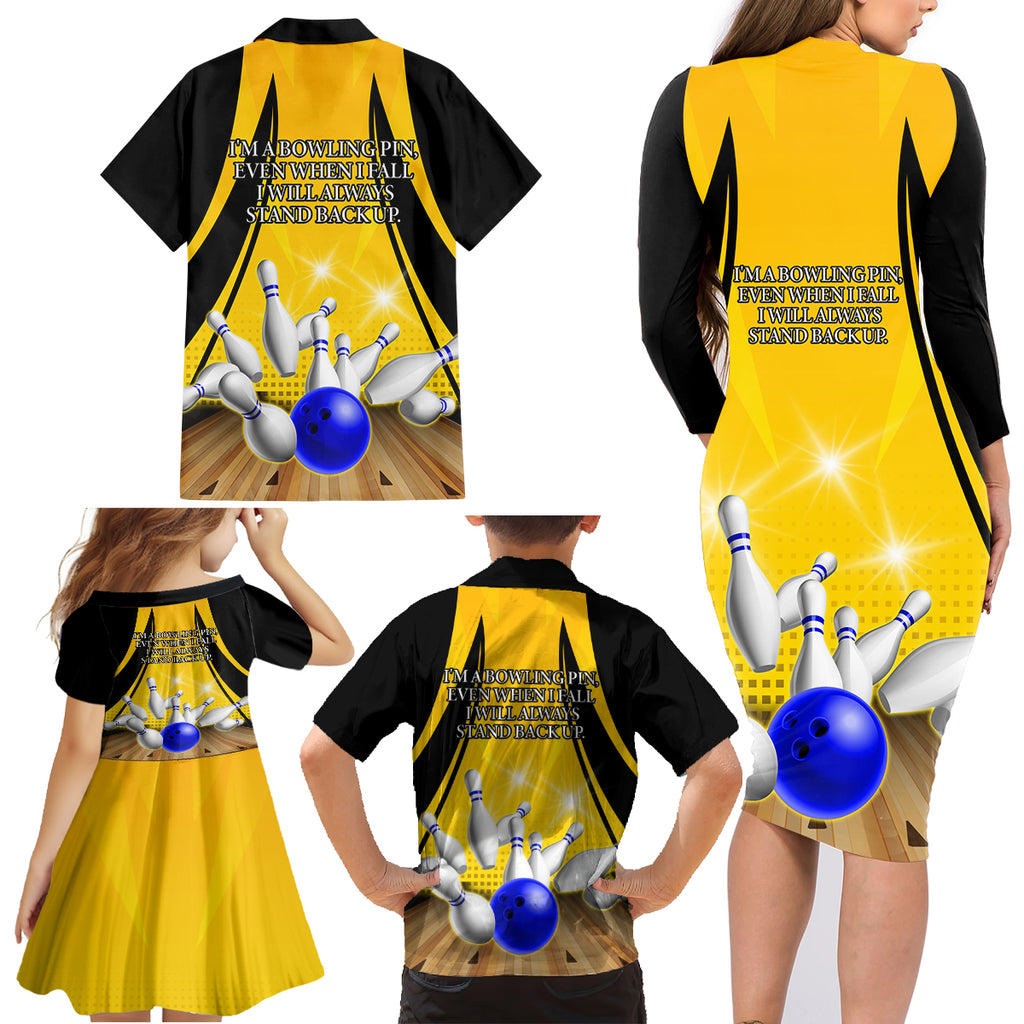 Australia Bowling Family Matching Long Sleeve Bodycon Dress and Hawaiian Shirt I Am A Bowling Pin Curve Style