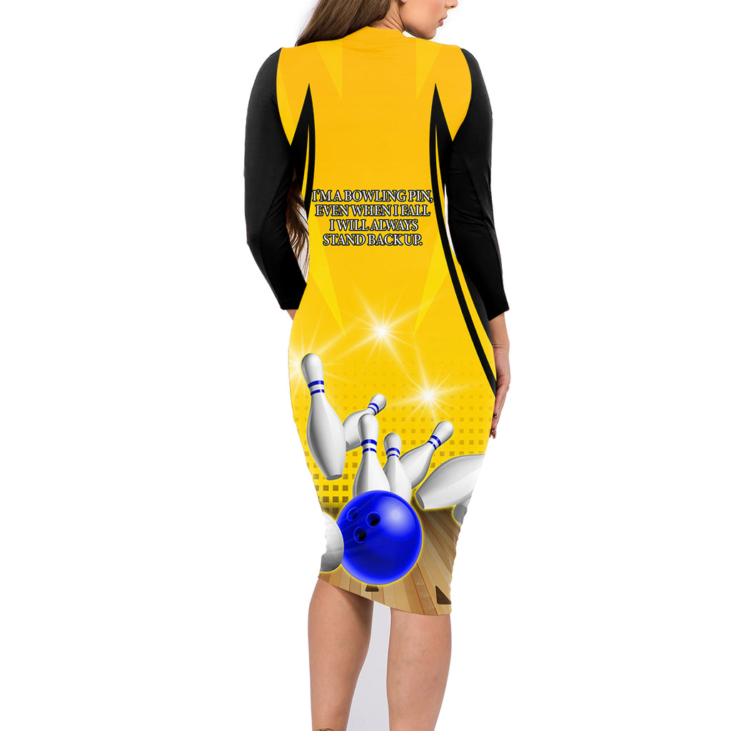 Australia Bowling Family Matching Long Sleeve Bodycon Dress and Hawaiian Shirt I Am A Bowling Pin Curve Style
