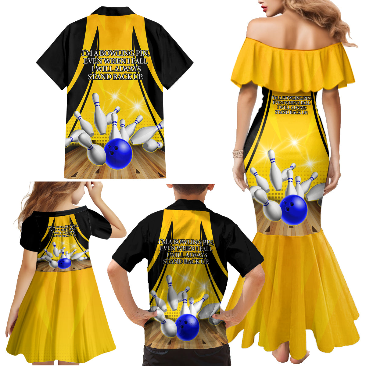 Australia Bowling Family Matching Mermaid Dress and Hawaiian Shirt I Am A Bowling Pin Curve Style