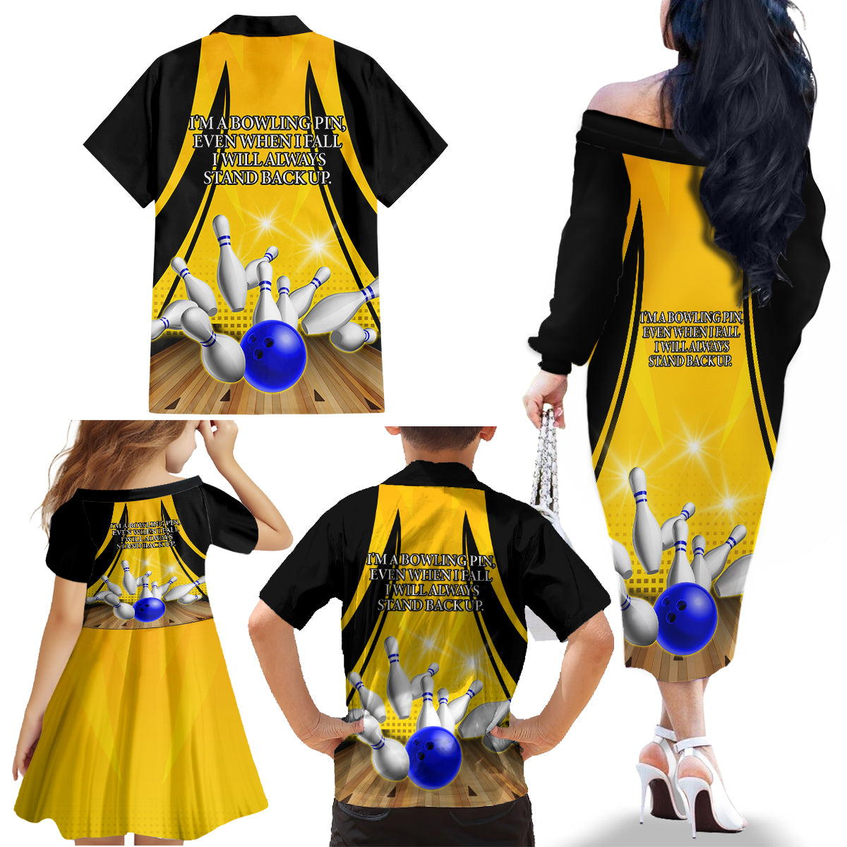 Australia Bowling Family Matching Off Shoulder Long Sleeve Dress and Hawaiian Shirt I Am A Bowling Pin Curve Style